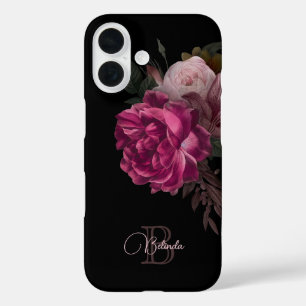 Vintage Black Pink Black Name Monogram   iPhone 16 Case