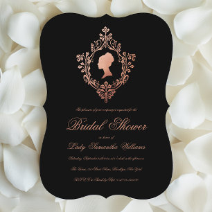 Vintage Black Pink Crest Calligraphy Bridal Shower Invitation