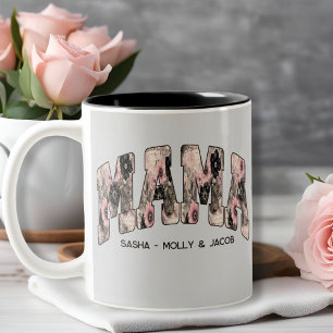  Vintage Black/Pink Floral Lace Varsity Style Mama Two-Tone Coffee Mug