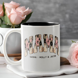 Vintage Black/Pink Floral Lace Varsity Style Mama Two-Tone Coffee Mug