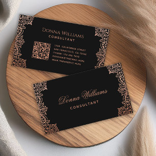 Vintage Black Pink QR Code Elegant Script Antique Business Card