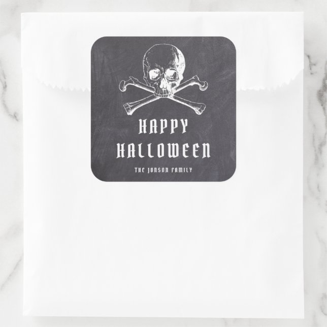Vintage Black  Pirate Skull & Bones Halloween  Square Sticker (Bag)