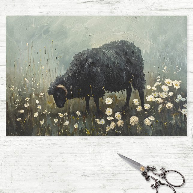 Vintage Black Ram Oil Painting Decoupage Tissue Paper (Creator Uploaded)