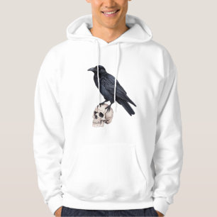 Vintage Black Raven on Skull Black Crow with Skull Hoodie