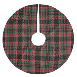 Vintage black red green rustic tartan plaid brushed polyester tree skirt
