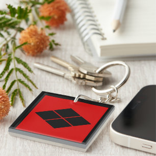 Vintage Black Red Takeda Japan Mon Oriental Art Key Ring