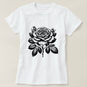 Vintage Black Rose Botanical Illustration T-Shirt