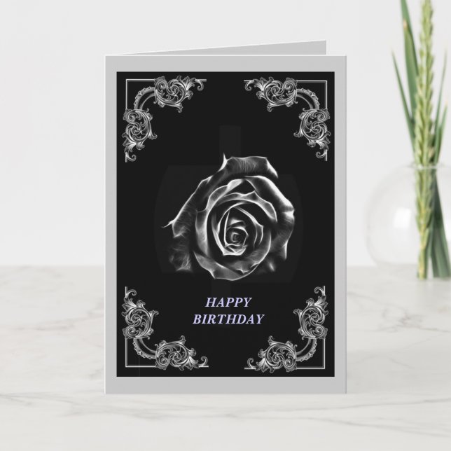 Vintage Black rose on black backround Card (Front)