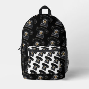 Vintage Black Rotary Phone Printed Backpack