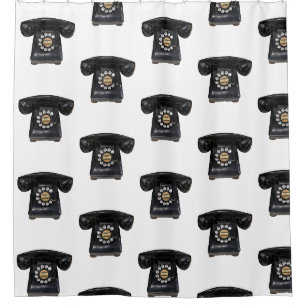 Vintage Black Rotary Phone Shower Curtain