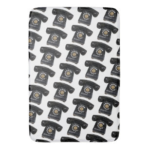 Vintage Black Rotary Phone Shower Curtain Bath Mat