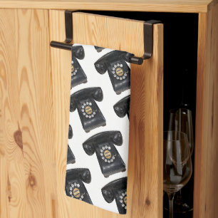 Vintage Black Rotary Phone Tea Towel