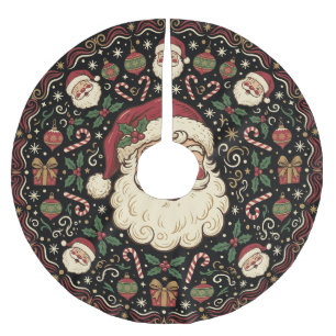 Vintage Black Santa Brushed Polyester Tree Skirt