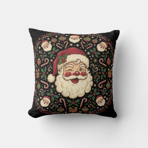 Vintage Black Santa Brushed Polyester Tree Skirt Cushion