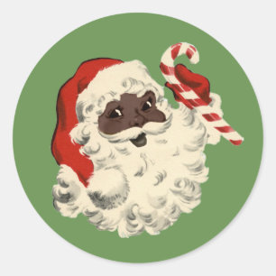 Vintage Black Santa with Candy Cane Classic Round Sticker
