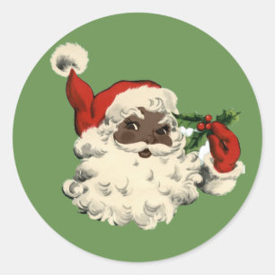 Vintage Black Santa with Holly Classic Round Sticker