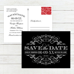 Vintage Black Scrollwork Save the Date Announcement Postcard