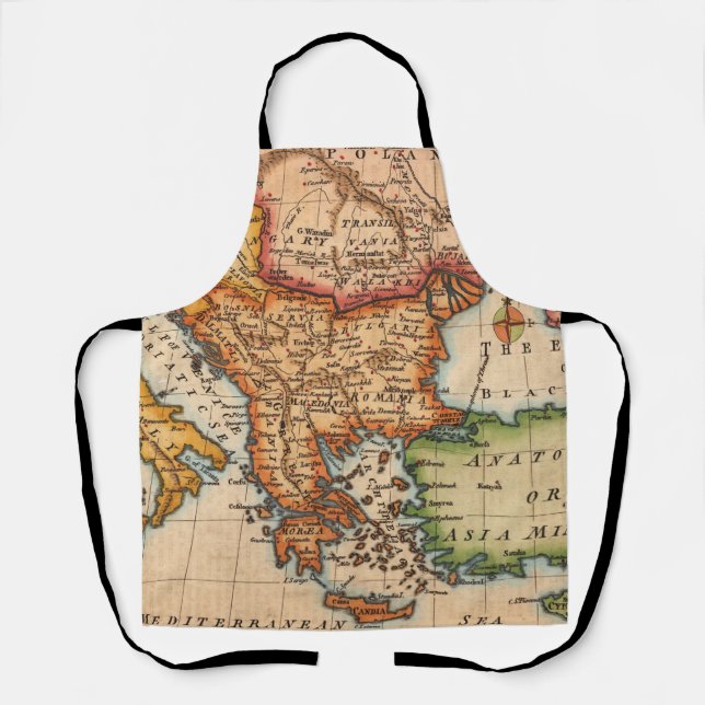 Vintage Black Sea Map with Pastel Engraved Regions Apron (Front)