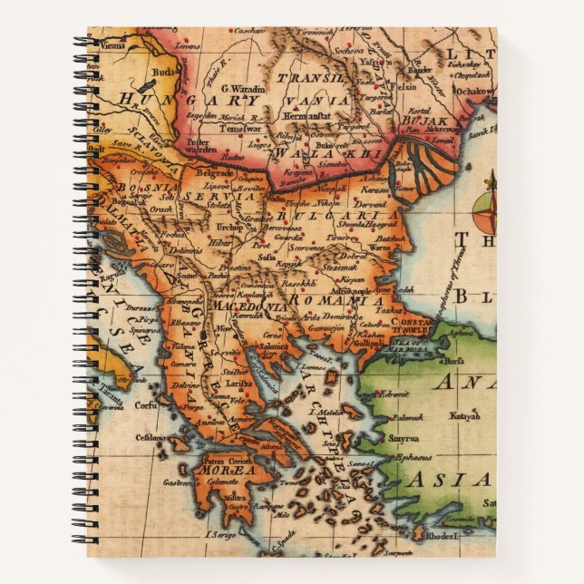 Vintage Black Sea Map with Pastel Engraved Regions Notebook (Front)