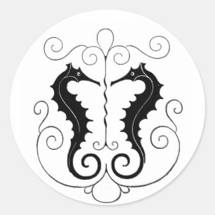 Vintage Black Seahorses Classic Round Sticker