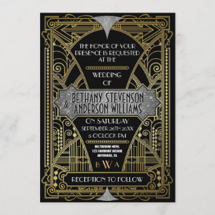 Vintage Black Silver Art Deco Wedding Invitations