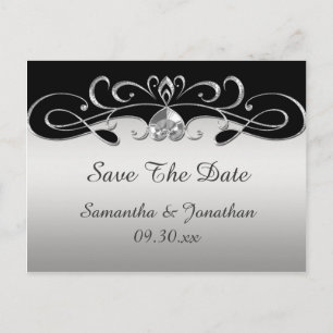 Vintage Black Silver Ornate Swirls Save The Date Announcement Postcard
