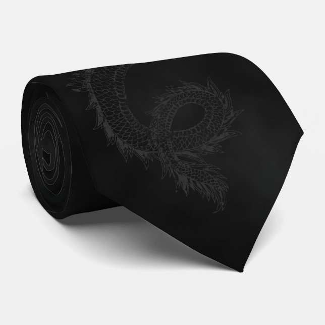 Vintage Black Smoke Dragon Tie (Rolled)