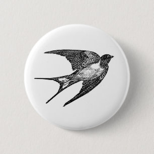 Vintage Black Swallow Design 6 Cm Round Badge