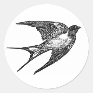 Vintage Black Swallow Design Classic Round Sticker