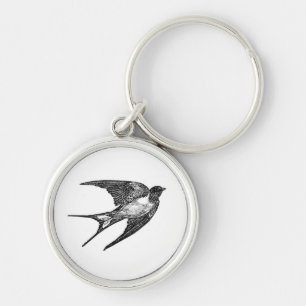 Vintage Black Swallow Design Key Ring