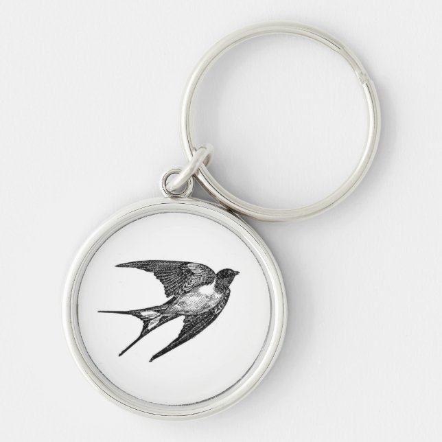 Vintage Black Swallow Design Key Ring (Front)