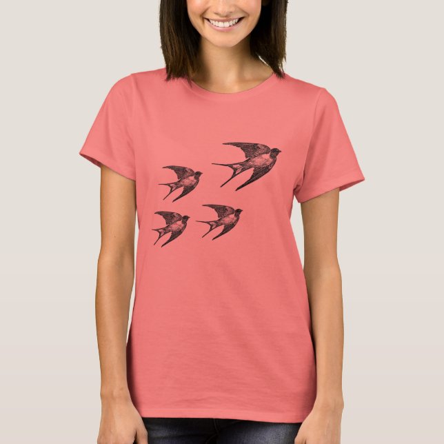 Vintage Black Swallow Design T-Shirt (Front)