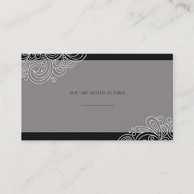 Vintage Black Swirl Wedding Placecards (Front)