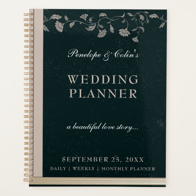 Vintage Black Tan Library Book Cover Wedding Planner (Front)