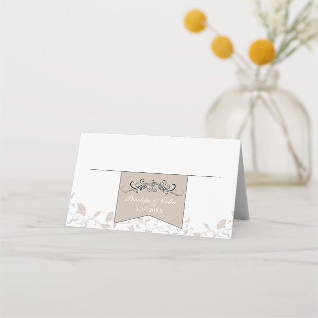 Vintage Black Tan Library Wedding Place Cards (Front)