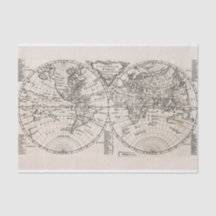 Vintage Black & Tan Outline World Map Tissue Pap