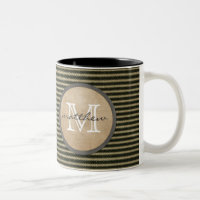 Vintage Black Ticker Pattern Monogram Burlap