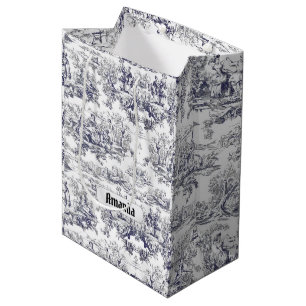 Vintage Black Toile de Jouy Floral Monogram Medium Gift Bag