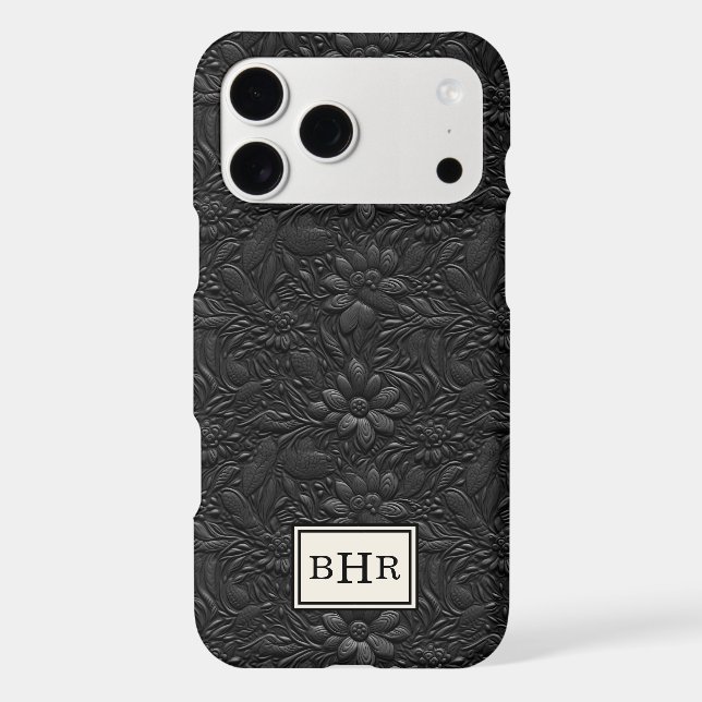 Vintage Black Tooled Leather Monogrammed (Back)