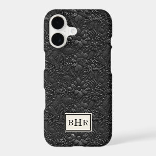 Vintage Black Tooled Leather Monogrammed