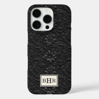 Vintage Black Tooled Leather Monogrammed