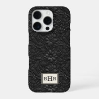 Vintage Black Tooled Leather Monogrammed