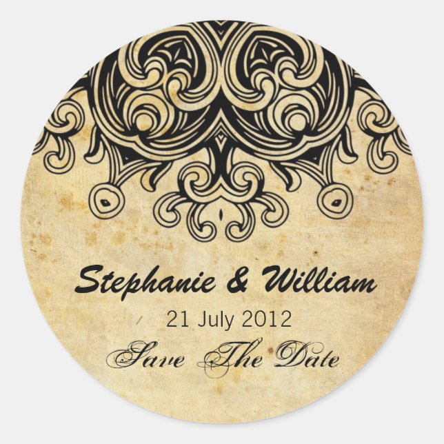 Vintage Black Wedding Sticker (Front)