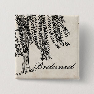 Vintage Black Weeping Willow Tree 15 Cm Square Badge