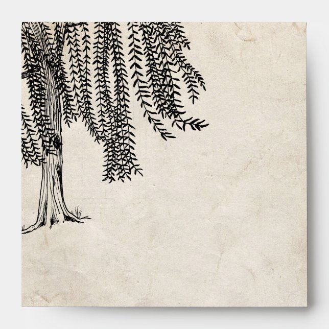 Vintage Black Weeping Willow Tree Envelopes (Front)