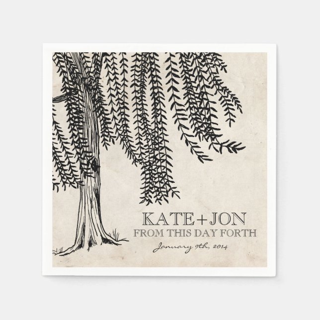 Vintage Black Weeping Willow Tree Napkin (Front)