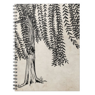 Vintage Black Weeping Willow Tree Notebook