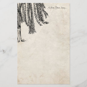Vintage Black Weeping Willow Tree Stationery