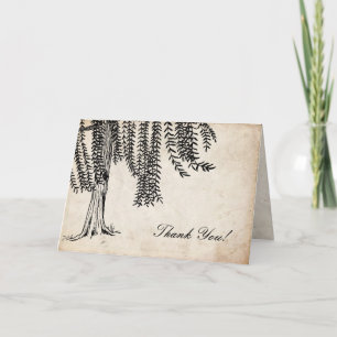 Vintage Black Weeping Willow Tree Thank You Card
