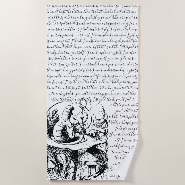 Vintage Black & White Alice in Wonderland Beach Towel (Front)